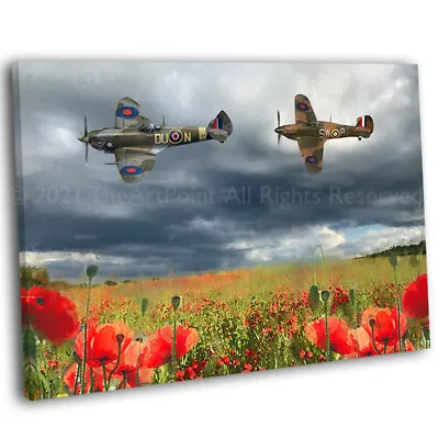 £16.99 • Buy Spitfire & Hurricane Flying Over Poppy Field Picture Framed Canvas Art Print .2