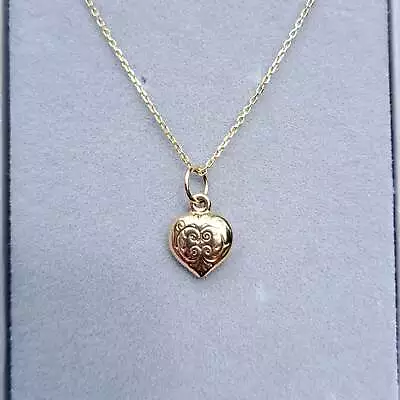 Vintage 9ct Gold Tiny Engraved Puffy Heart Charm 8mm • £49