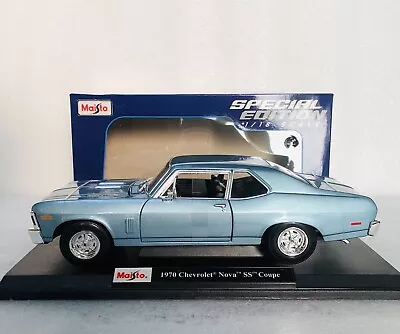 1/18 Maisto 1970 Chevrolet Nova SS Coupe Blue Diecast Special Edition • $30.95