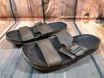 Merrell Downtown Slide Dark Earth Brown Leather Sandals Mens 8 / 41 (6h3) • $24.99