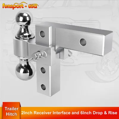 $83.66 • Buy 2  Receiver 6'' Drop Adjustable Towing Hitch Dual Ball Trailer 2  & 2-5/16''
