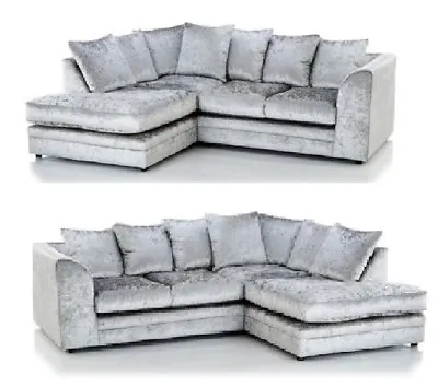 £369 • Buy Crushed Velvet Sofa Corner Suite 3 2 Seater Swivel Armchair Silver Set Chairs