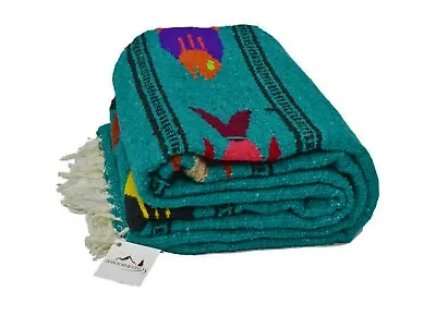 Mexican Yoga Blanket Fish Design Turquoise Serape Ocean Tapestry Teal Green Boho • $34.95