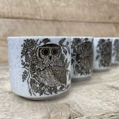 Vintage Otagiri Owls Tree Nature Tea Cups Mugs Set Of 4 Japanese Ceramic 2.75” • $19.95