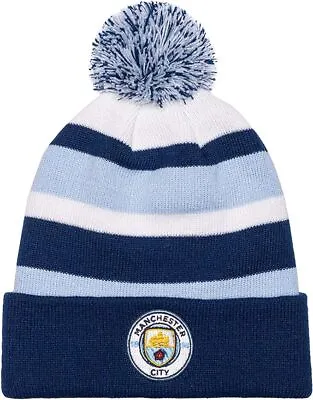 Manchester City Fc Cuff Bobble Knitted Hat Adult - Football Gift Winter Mcfc • £19.99
