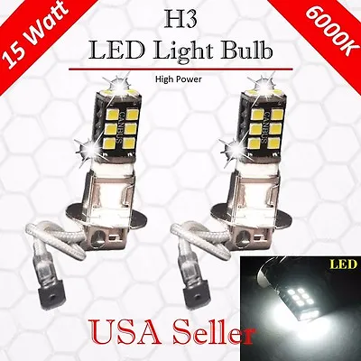 2X Super Bright White H3 15W High Power For Fog Driving DRL LED Light Bulb Lamp • $12