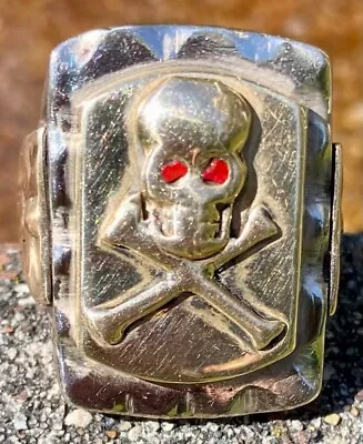 Vintage Rare 1940s Mexican Biker Ring Mixed Metals Skull And Crossbones • $425