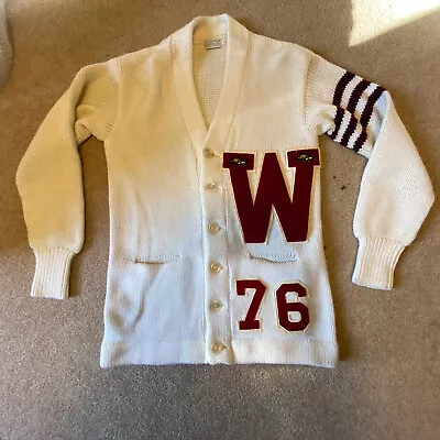 Varsity Track Letterman Sweater Letter W Patches Cardigan Burgundy White Acrylic • $69.95