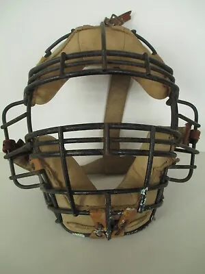 Vintage 1930s Baseball Catchers Face Mask Metal Cage W/Leather Padding • $39.99