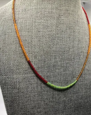 Liz Henry Bead Necklace Sterling Silver Clasp Red Yellow Green 16 Inch • $16