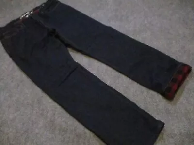 Eddie Bauer Jeans Men's 36x31 Blue Dark Wash Flannel Plaid Lined Stretch Denim • $29.99