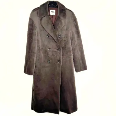 Zara Women’s Faux Fur Trench Coat Size XS Moon Wife Aesthetic Outerwear • $55