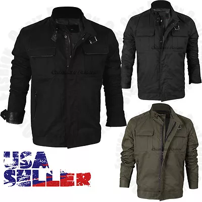 Bomber Jacket Slim Fit Coat Casual Outwear Black Military Cotton Windbreaker Men • $34.95