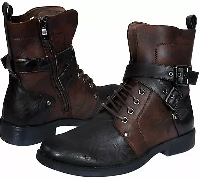 Mens Punk Rock Goth Elmo Ankle Boots Brown Zip Biker Leather Buckle  • $79.99