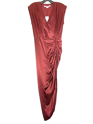 VERONICA BEARD Casela Ruched Silk Midi Dress Cabernet Red (MSRP $698) • $98.99