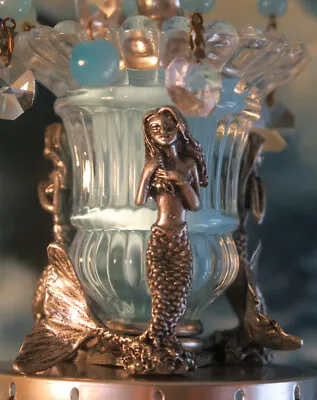 Mermaid Ceiling Canopy Fixture Lamp Chandelier Blue Glass Brass Silver Opaline • $299
