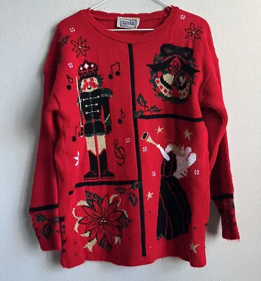 VTG 80s-90s Sasson Oversized Red Christmas Sweater Super Soft Women’s Size M • $34