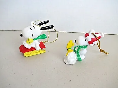 Snoopy Woodstock Peanuts Whitman Chocolate 2 Christmas Ornaments Sled & Shovel • $12.30