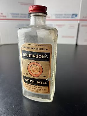 Vintage Dickinson's WITCH HAZEL Glass Bottle Copyright 1933 Metal Cap 6.5” • $9.99