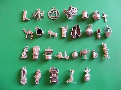 D) Vintage Sterling Silver Charms Charm Taxi Slippers Golf Donkey Pixie Cross • $21.27