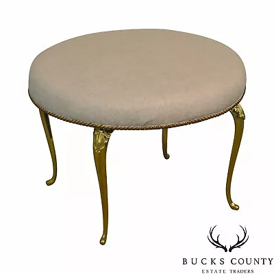 Italian Vintage Brass Frame Round Ottoman Or Stool • $795