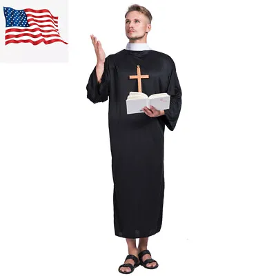 Men’s Priest Halloween Costume Adult Monk Friar Robe US Shipping • $21.99