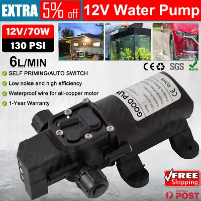 $17.29 • Buy 12V 70W Water Pump Camping Self-Priming Caravan Farm Boat Marine 130PSI Pressure