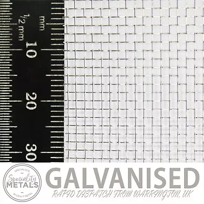 Coarse Galvanised Steel Woven Wire Mesh | 16 Mesh 0.28mm Hole 1.31mm Wire • £11.69