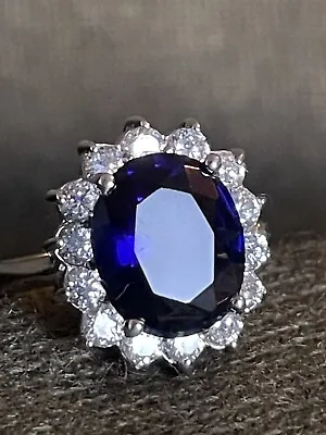 Silver And Sapphire Style Cluster Cocktail Ring.  • $28.64