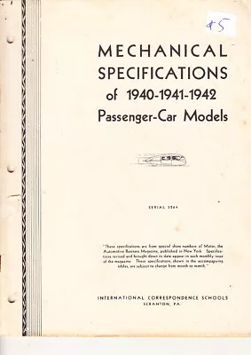 Ford Dodge Chevrolet Buick Chrysler Hudson Plymouth 1940-1942 Specs Manual • $15