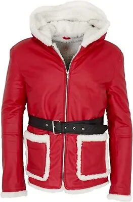 Mens Holiday Sale On Christmas Santa Claus Red Faux Shearling Coat Hoddie Jacket • $131.99