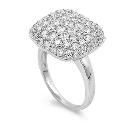 Micro Pave Cluster White CZ Polished Ring .925 Sterling Silver Band Sizes 5-10 • $16.59