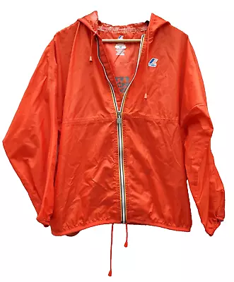 K-WAY Vintage Red 100% Polymide PACKABLE Hooded Windbreaker Jacket MEDIUM • $12.99