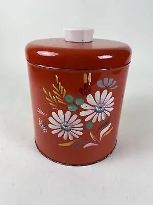 Ransburg Canister Hand Painted Floral Tin USA Made Lid Vintage Red Orange • $22