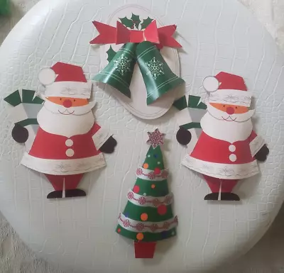 Lot Of 4 Vintage Christmas Gift Tags/topper Die Cuts Santa Tree Bell • $14.99