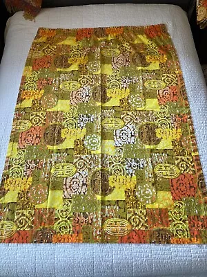 3 Vintage Mid Century Modern Fabric Curtains Drapes Orange Yellow Brown 40 X 60 • $90