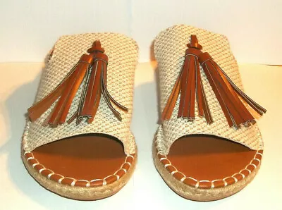 Jolimall Roman Beige Burlap Tasseled Flat Slide Sandals~Size 9 M • $42.79