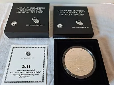 2011-P Gettysburg ATB 5 Oz Burnished Silver Coin Uncirculated With Box & COA • $209