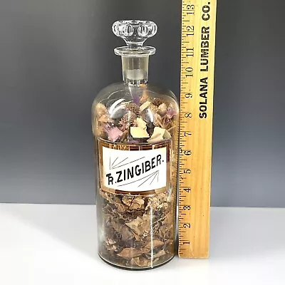 $49 • Buy Antique Large APOTHECARY Bottle Jar “ ZINGINER” ~ Label Under Glass ~ READ!