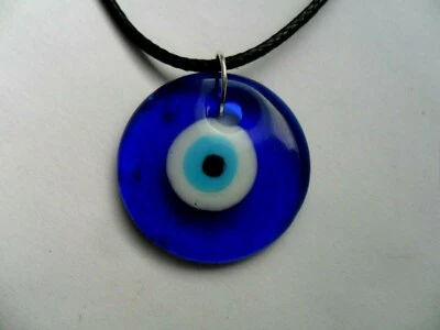 £3.79 • Buy Blue Glass Handmade Greek // Turkish Evil Eye Pendant Cord Or Chain Necklace 