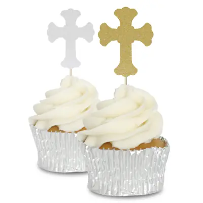 £3.49 • Buy Ornate Cross Cupcake Toppers Pics Pic Christening, Baptism, Religious 12/pk