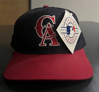 VINTAGE California Angels Hat Blue Red Twins Enterprise Snapback Hat Tags 1990s • $45