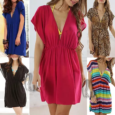 Au Stock Sexy Deep V-neck Beach Bikini Cover Up/kaftan Tunic Long Top T095 • $14.99