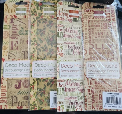 £8.99 • Buy Christmas Card Making -4 Packs Deco Mache Decoupage Papers 3 Sheets In Each BNIP