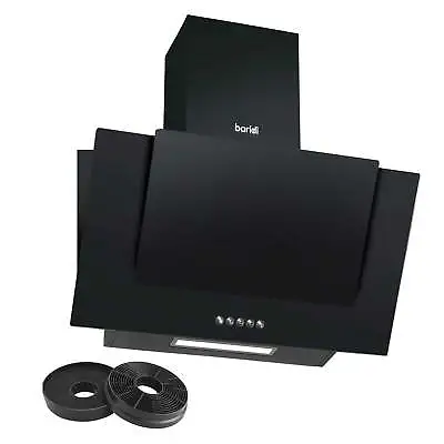 Chimney Cooker Hood & Carbon Filters Angled 60cm - Black Glass • £98.98