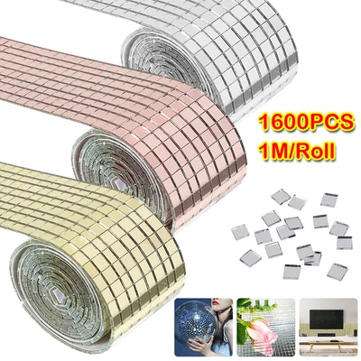 £4.89 • Buy Mirror Glass Mosaic Tiles Sticker Self Adhesive Wall Decal Home Decor 100 X 4 Cm