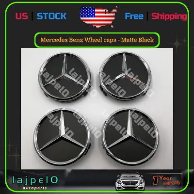 $17.77 • Buy (Set Of 4) Wheel Center Caps Emblem Black/Chrome 75mm For Mercedes Benz AMG