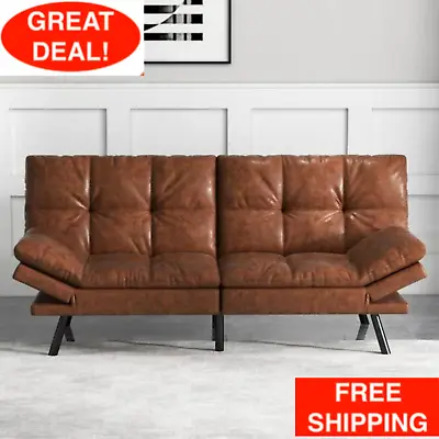 Memory Foam Futon Sofa Bed Couch Sleeper Convertible Foldable Loveseat Brown NEW • $457.99