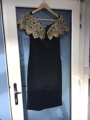 Vintage Cocktail/Prom Black Velvet With Lacy Shawl Collar Size 10 • £15