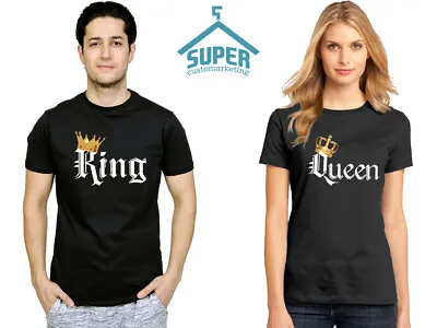 King Queen TSHIRTS COLOR Gold Crown White Font Best Matching Love Couple • $24.99
